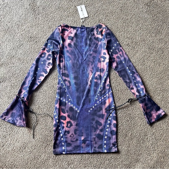 Blue and Purple Long Sleeve Bodycon Dress for Night Out - Picture 3 of 7